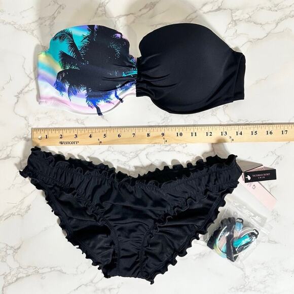 Victoria's Secret Tropical Print Bandeau 36D Ruffle Bottom Bikini  M $189 - Picture 11 of 13